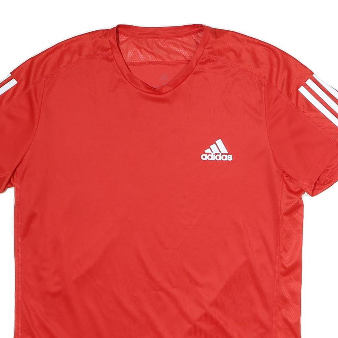 ADIDAS Mens Red Short Sleeve V-Neck Graphic T-Shirt M Sports Training Activewear