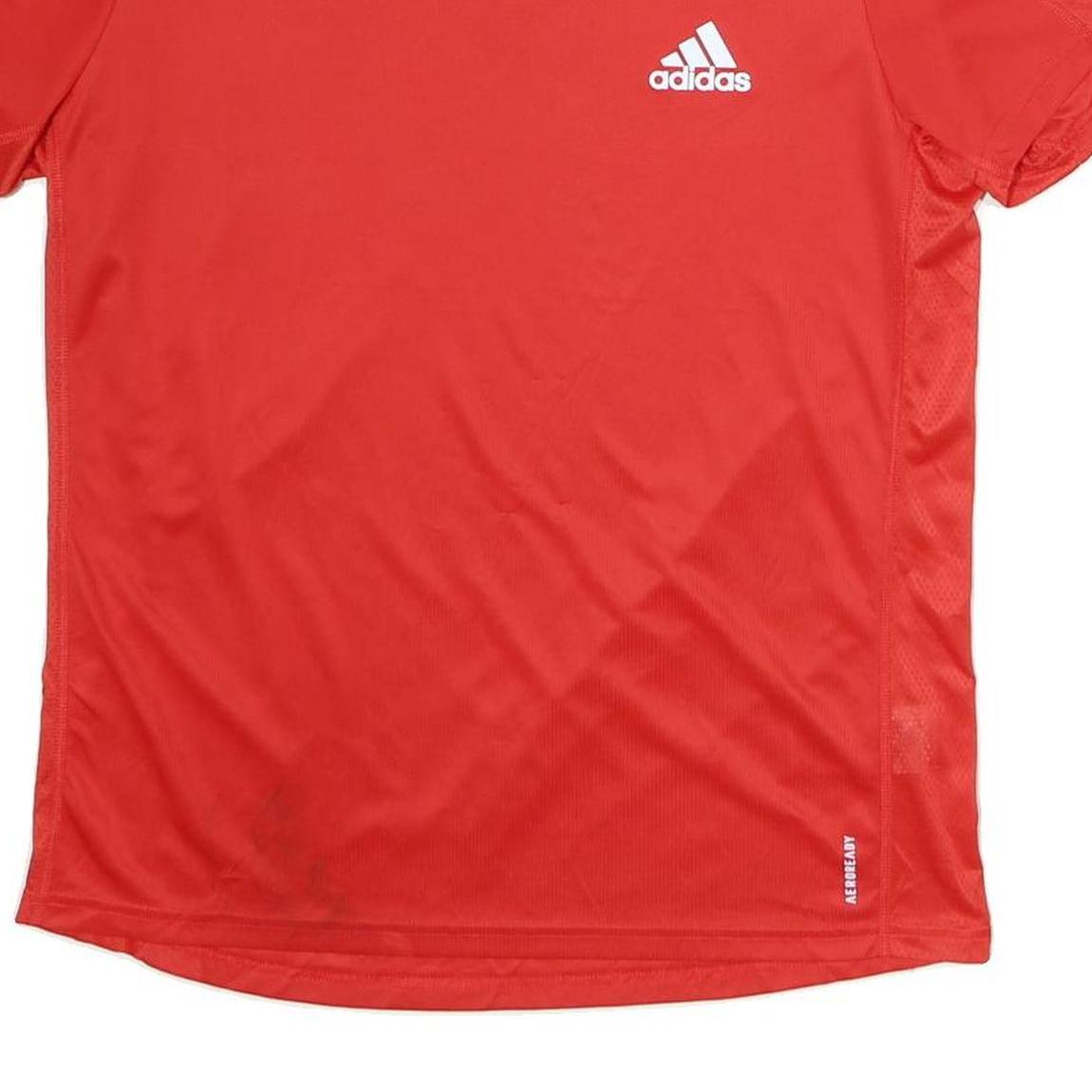 ADIDAS Mens Red Short Sleeve V-Neck Graphic T-Shirt M Sports Training Activewear
