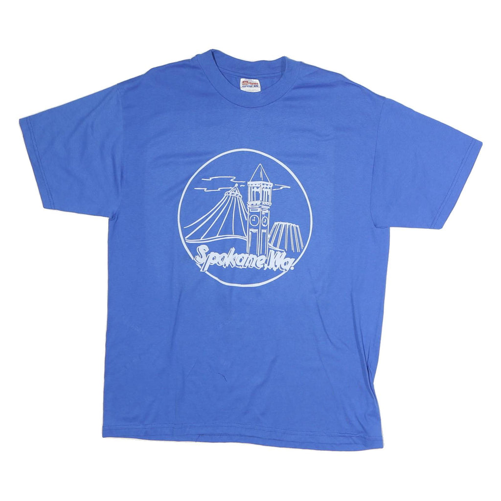 HANES Mens Blue Spokane Wa Graphic T-Shirt M Short Sleeve Crew Neck Reunion June