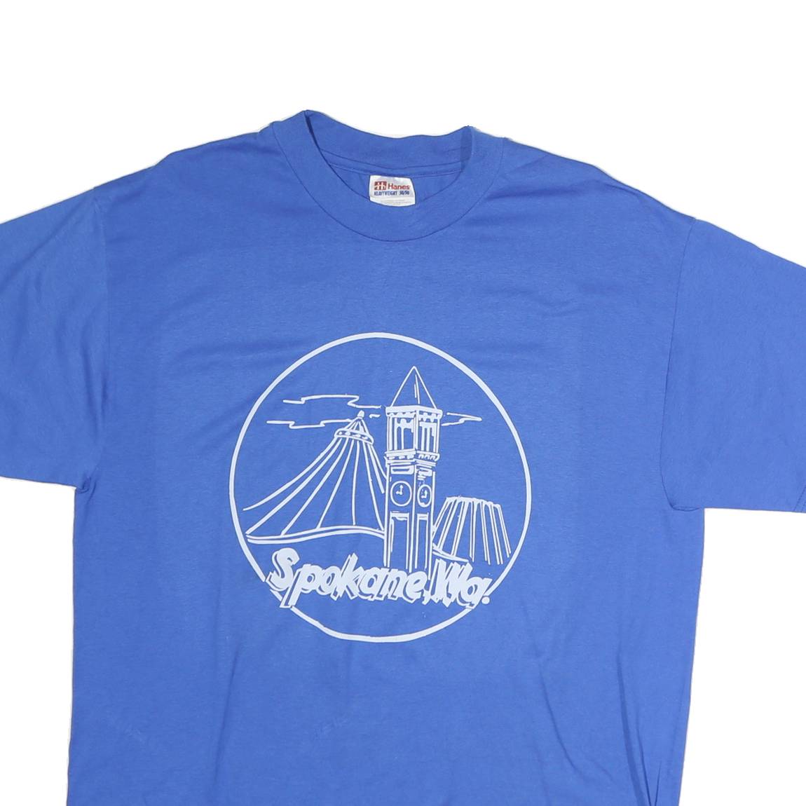 HANES Mens Blue Spokane Wa Graphic T-Shirt M Short Sleeve Crew Neck Reunion June