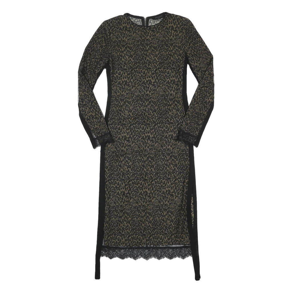 ALL SAINTS Womens Black Animal Print Midi Dress Polyester Long Sleeve S Lace