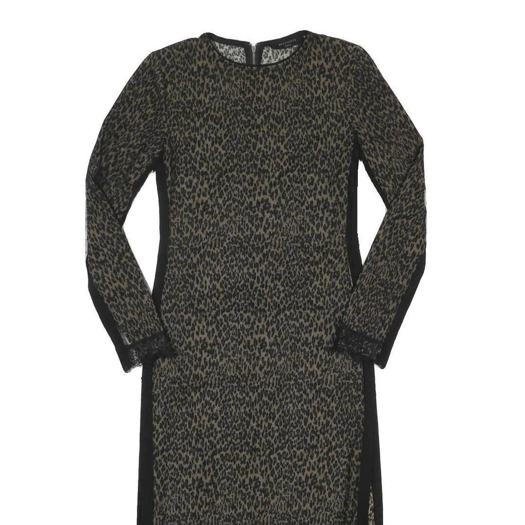 ALL SAINTS Womens Black Animal Print Midi Dress Polyester Long Sleeve S Lace