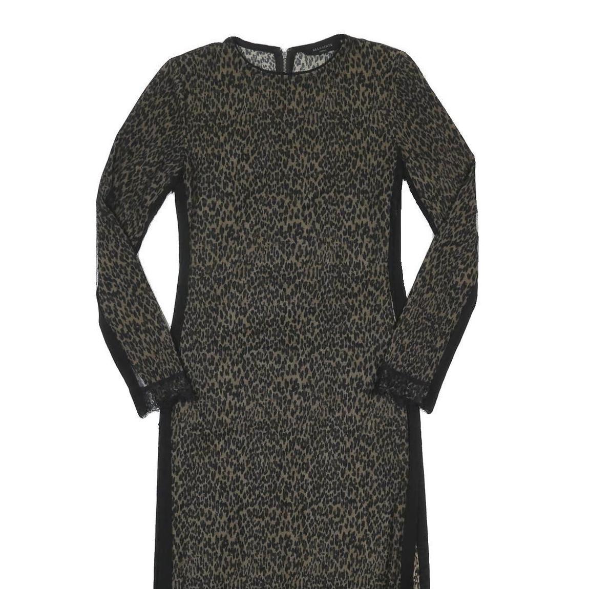 ALL SAINTS Womens Black Animal Print Midi Dress Polyester Long Sleeve S Lace