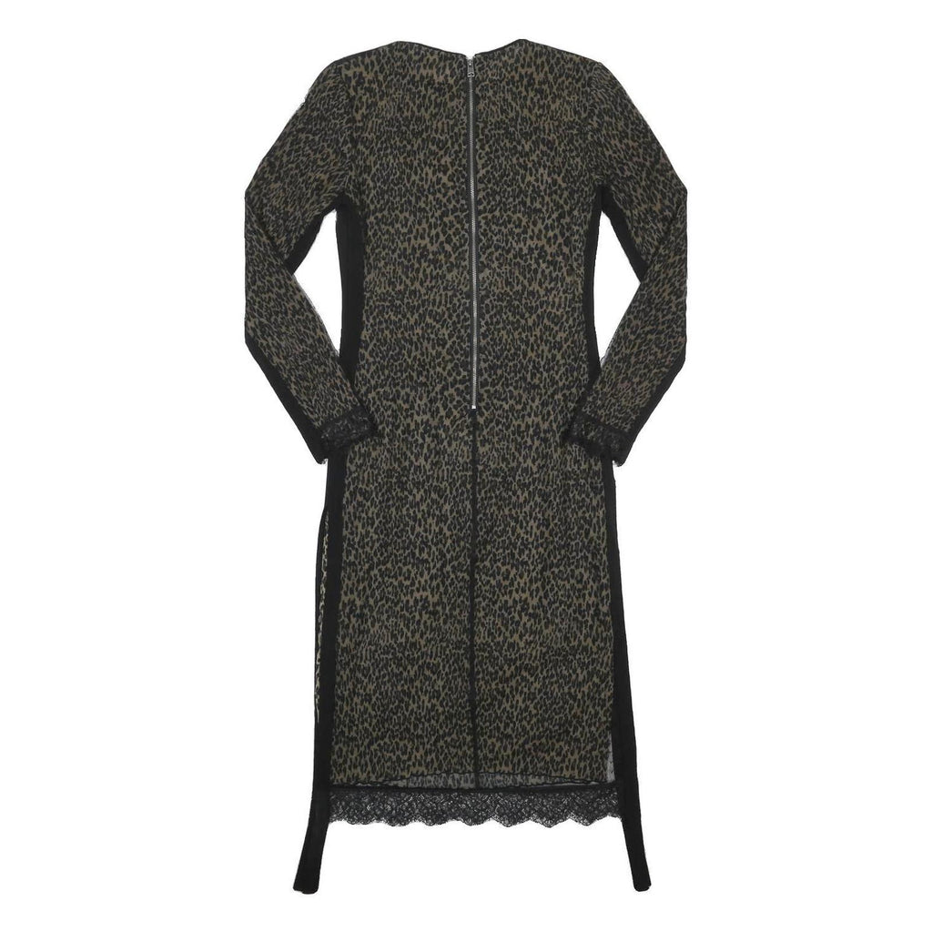 ALL SAINTS Womens Black Animal Print Midi Dress Polyester Long Sleeve S Lace