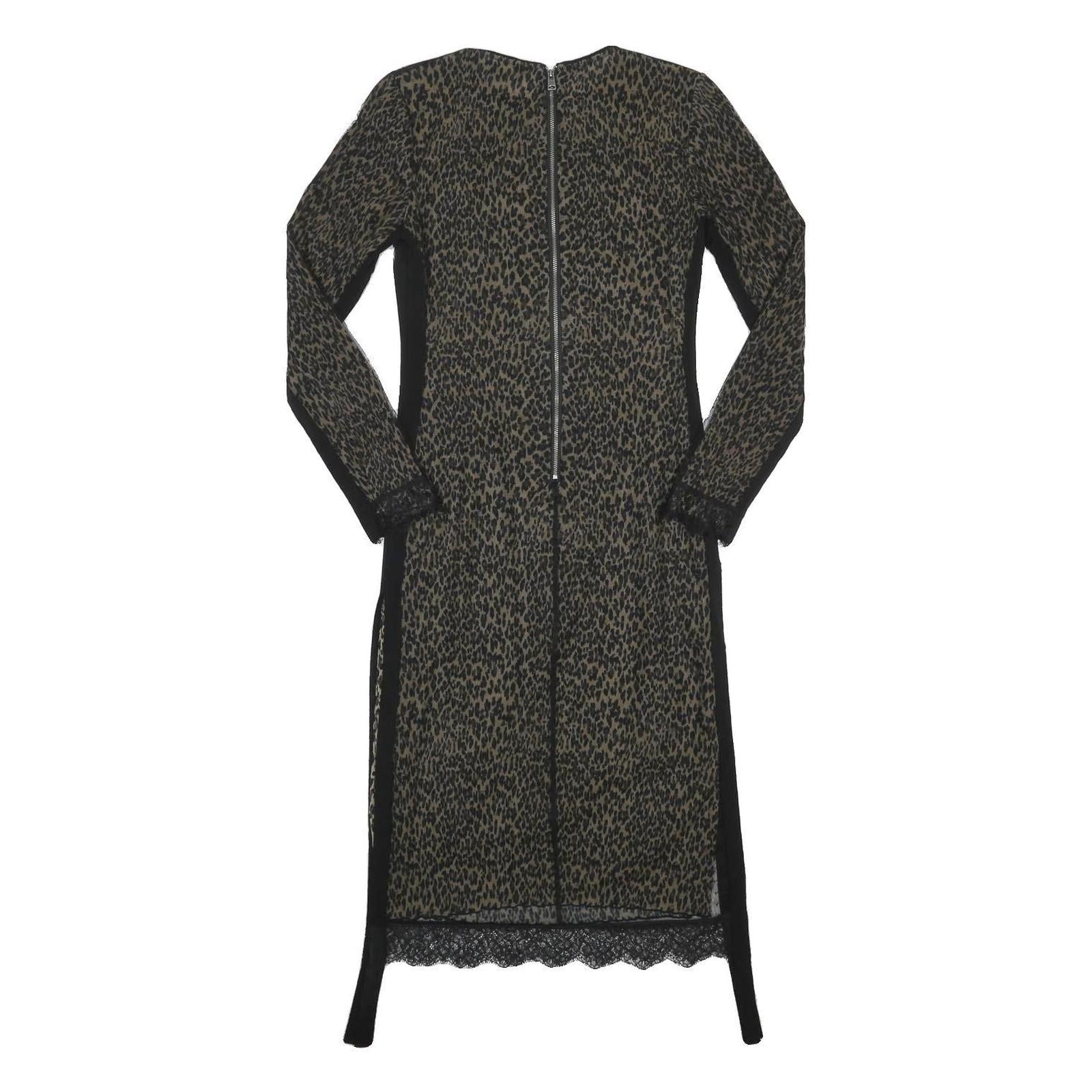 ALL SAINTS Womens Black Animal Print Midi Dress Polyester Long Sleeve S Lace