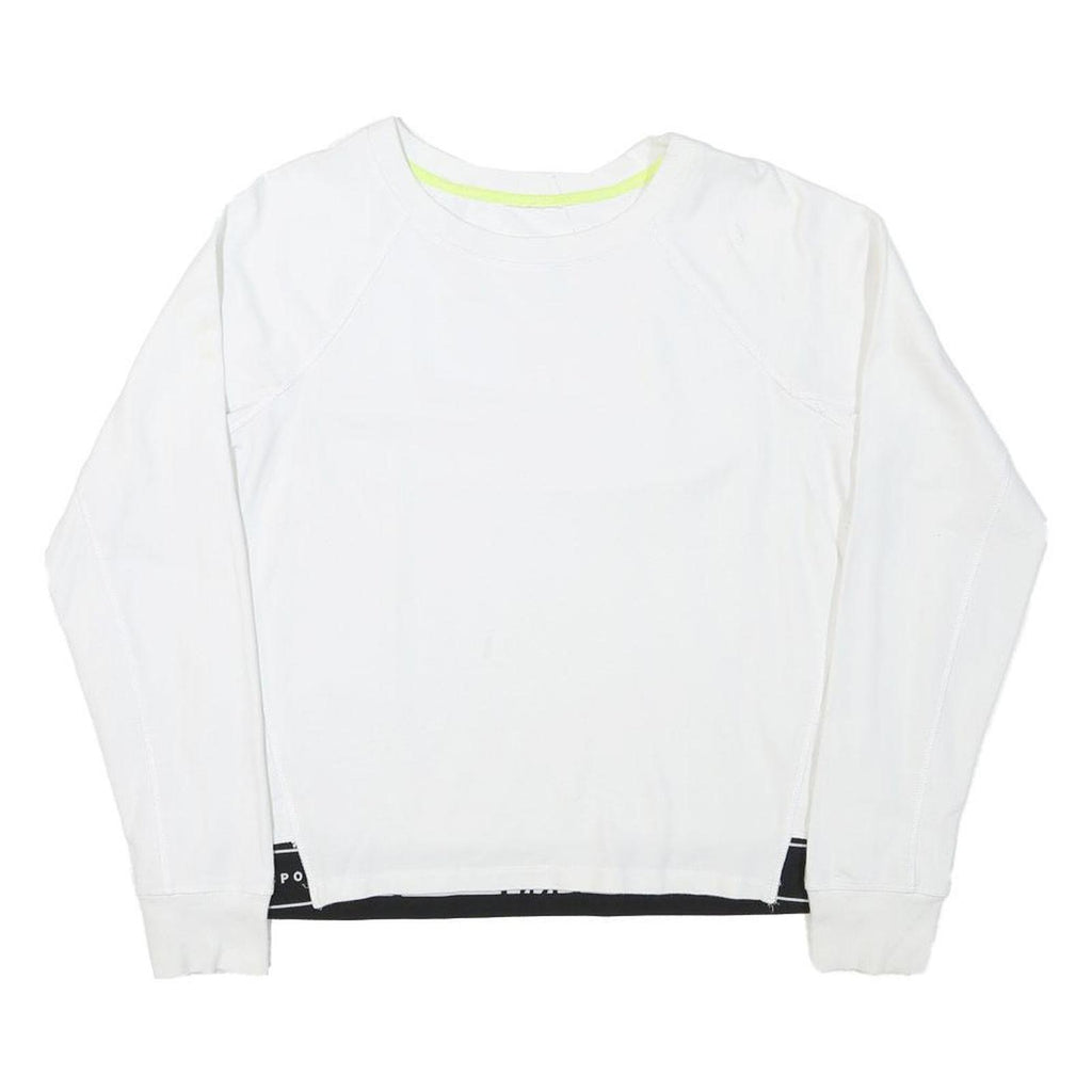 DKNY Womens White Sweatshirt Crew Neck L Sport Hem Logo Trim