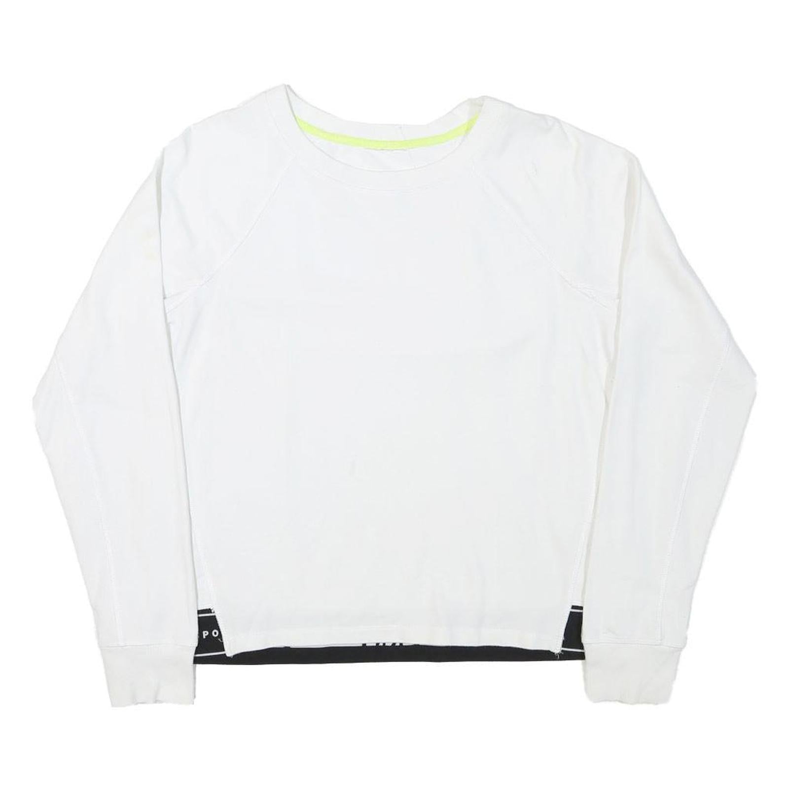 DKNY Womens White Sweatshirt Crew Neck L Sport Hem Logo Trim