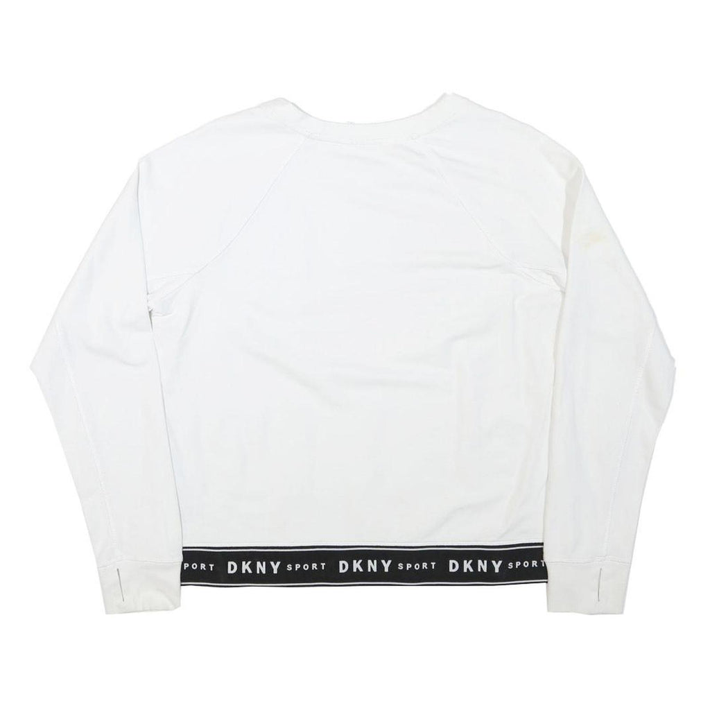 DKNY Womens White Sweatshirt Crew Neck L Sport Hem Logo Trim