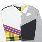 NIKE Womens White & Grey Yellow Plaid Colourblock Long Sleeve Polo Shirt S