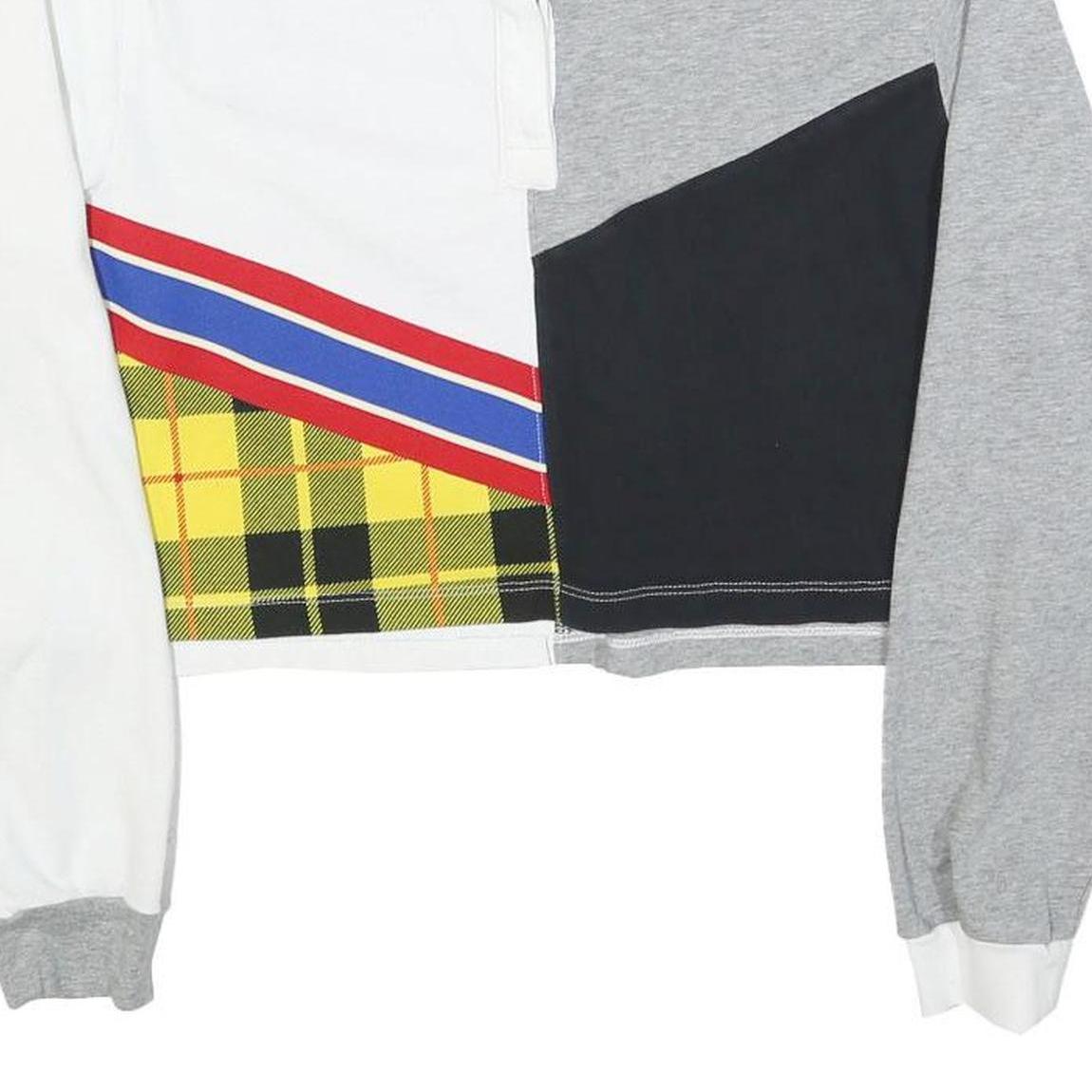 NIKE Womens White & Grey Yellow Plaid Colourblock Long Sleeve Polo Shirt S