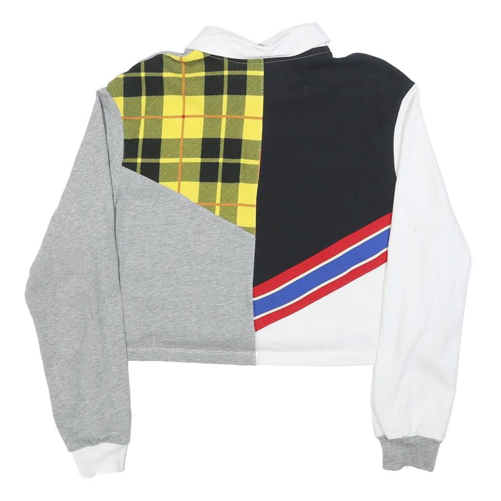 NIKE Womens White & Grey Yellow Plaid Colourblock Long Sleeve Polo Shirt S