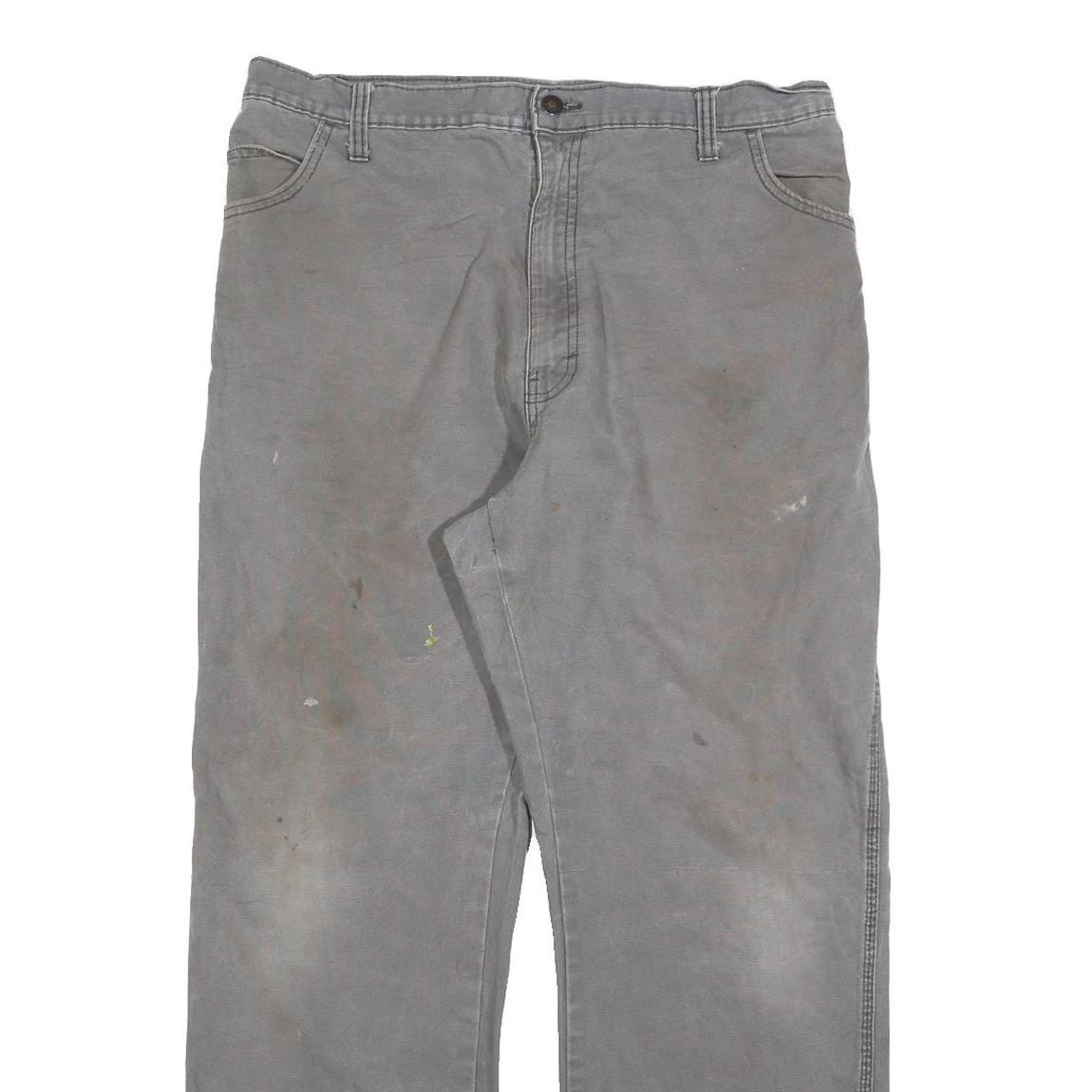 DICKIES Mens Cotton Blend Grey Regular Straight Trousers W36 L30 Workwear