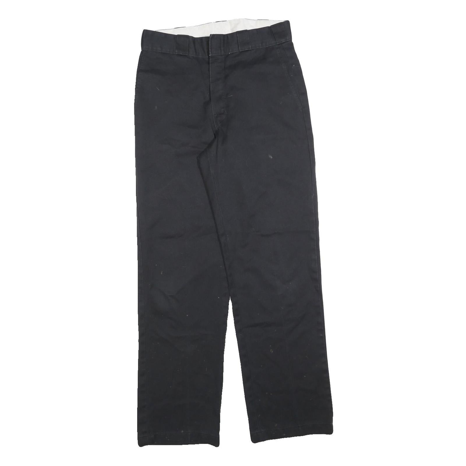 DICKIES Mens Cotton Blend Black Regular Straight Trousers W30 L30 Workwear Zip