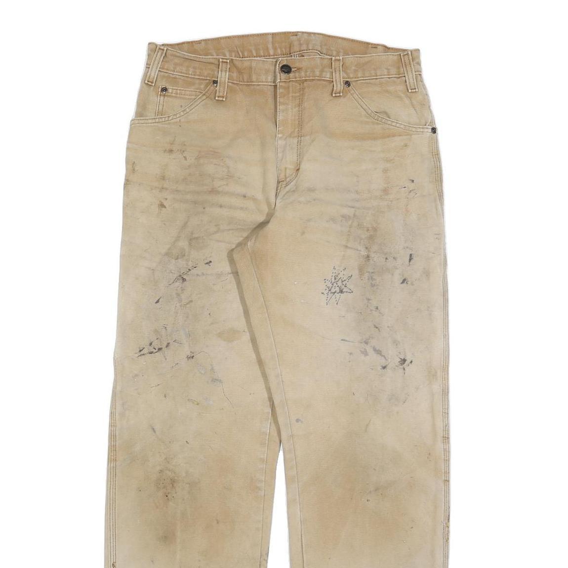 DICKIES Mens Jeans Beige Relaxed Straight Denim Fair W33 L32 Workwear Durable