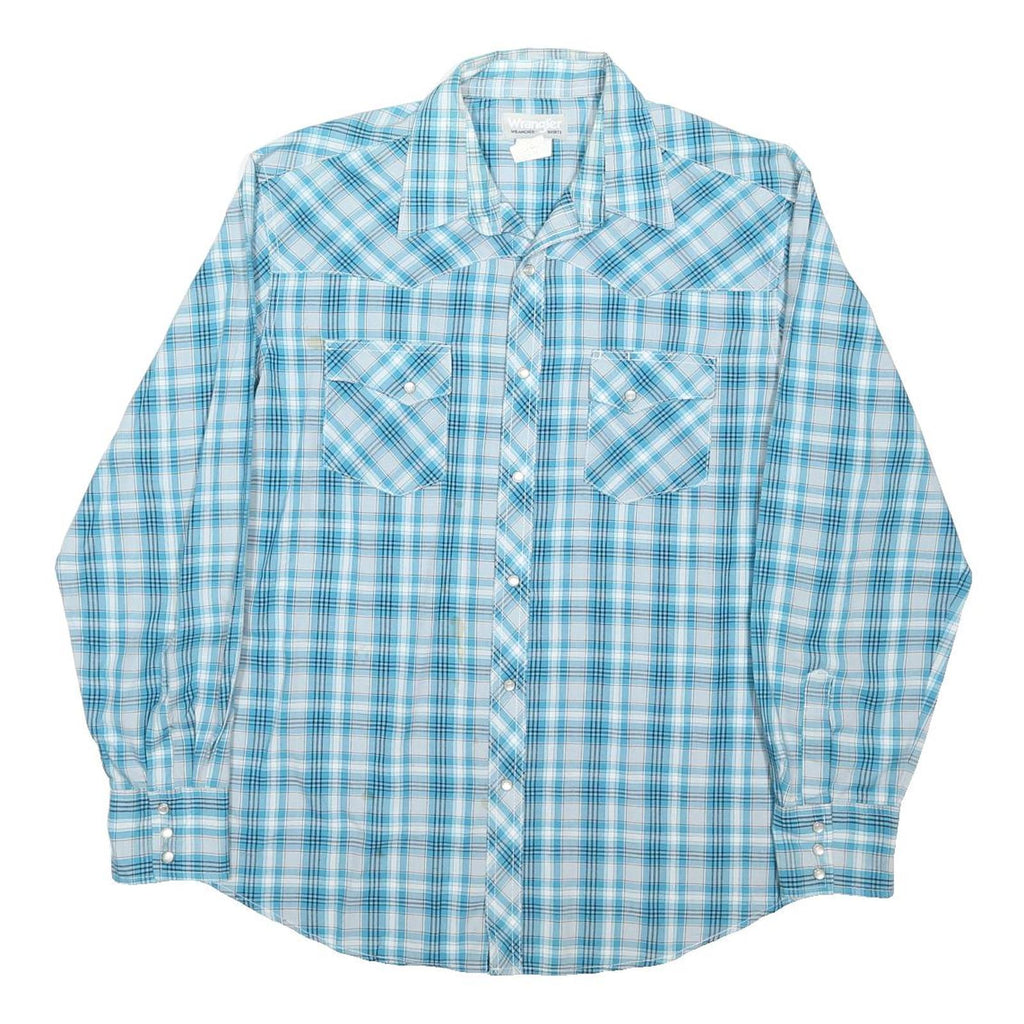WRANGLER Mens Blue & White Check Shirt L Cotton Blend Western Style Long Sleeve