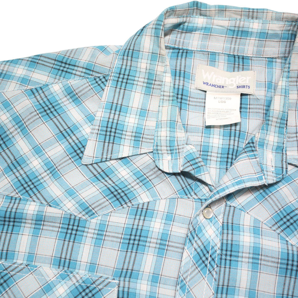 WRANGLER Mens Blue & White Check Shirt L Cotton Blend Western Style Long Sleeve