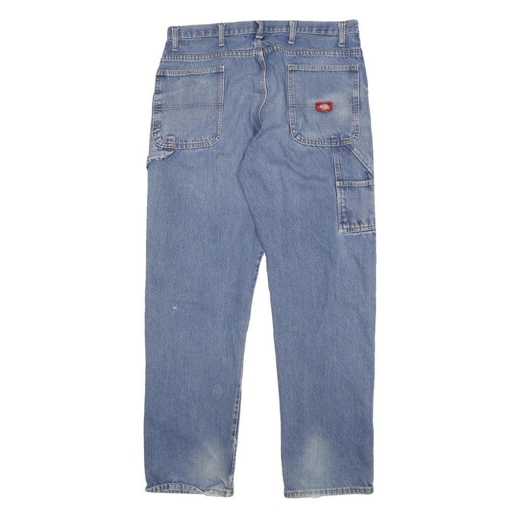 DICKIES Mens Jeans Blue Cotton Blend Regular Straight W34 L32 Workwear Zip