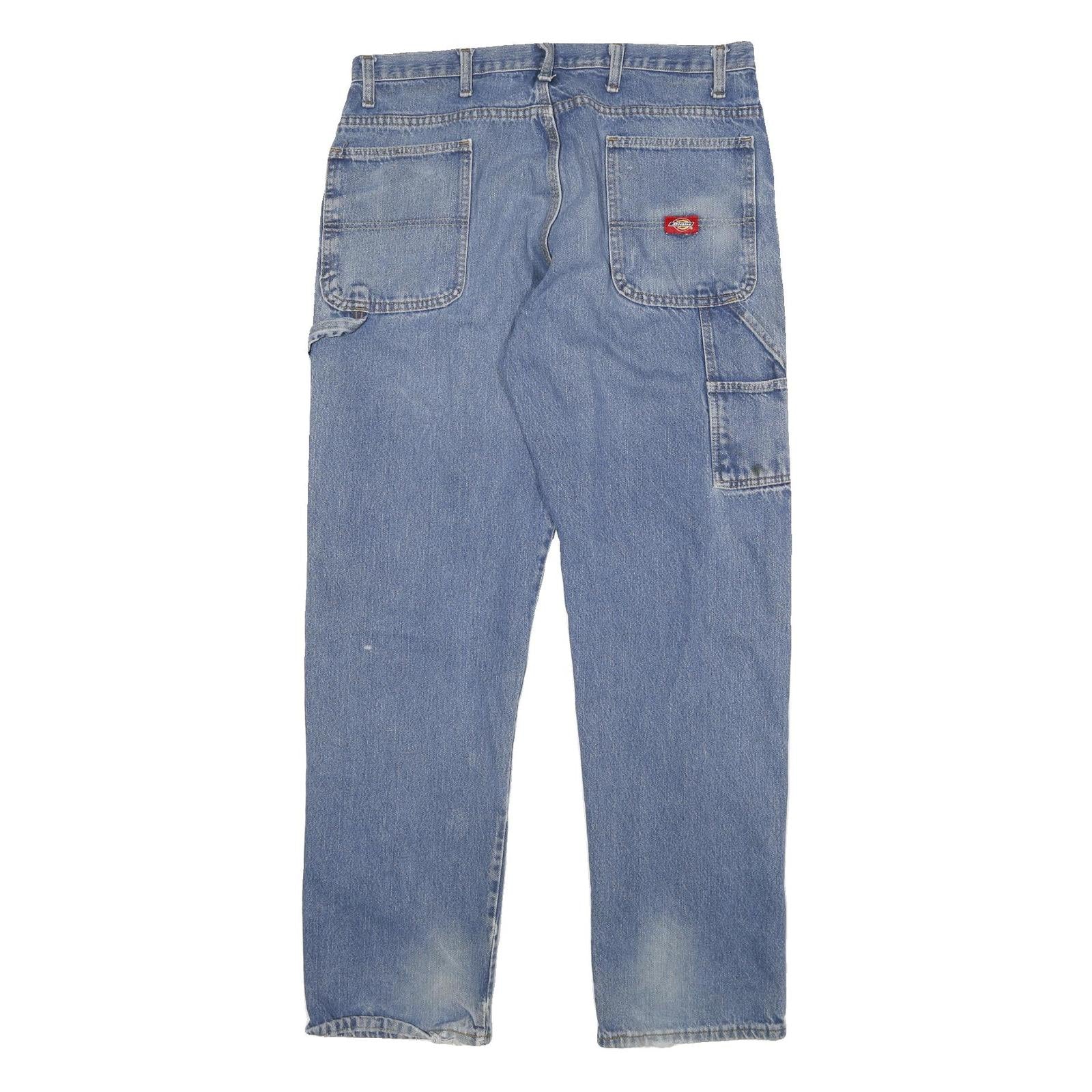 DICKIES Mens Jeans Blue Cotton Blend Regular Straight W34 L32 Workwear Zip