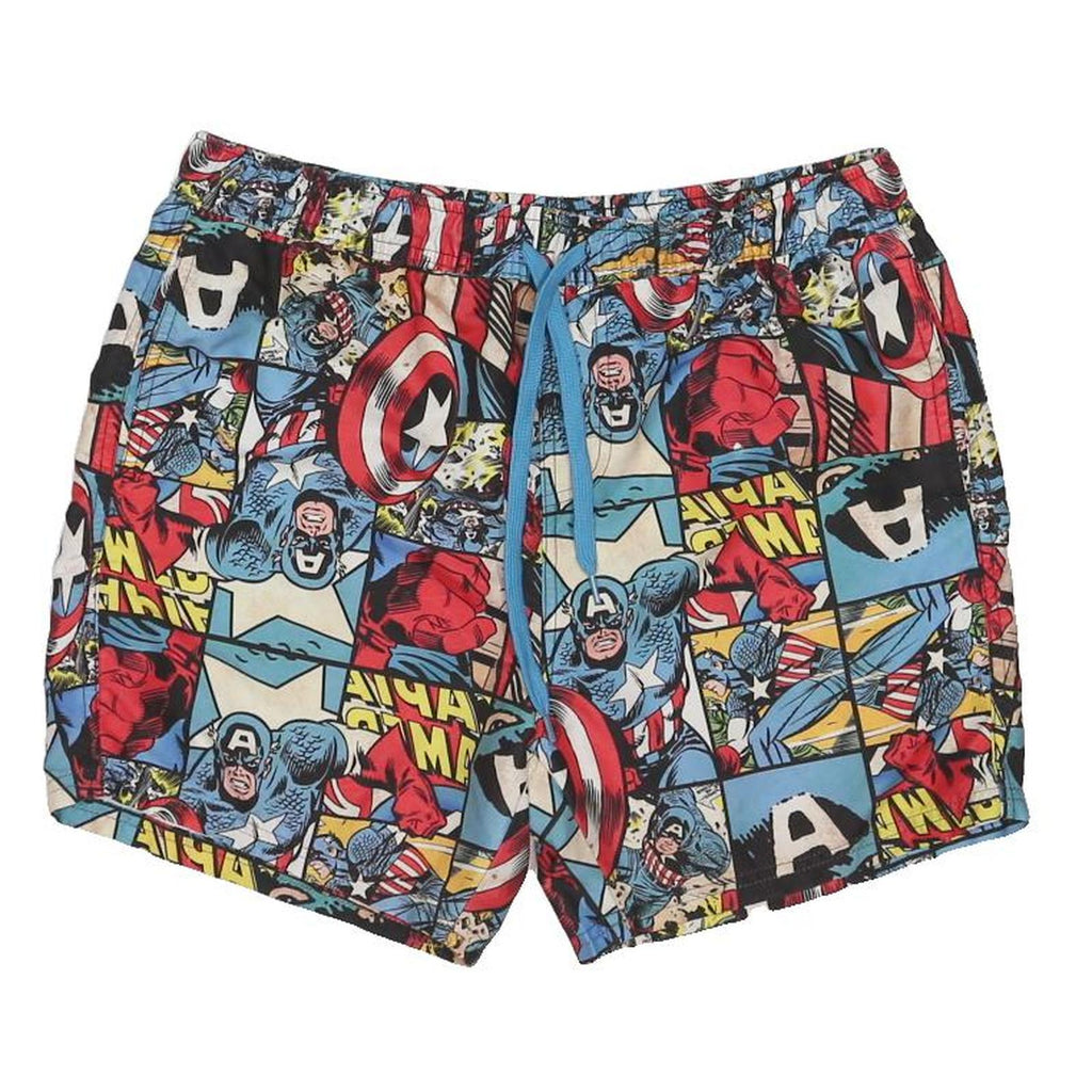 MARVEL Mens Swimming Shorts Blue Casual Polyester Blend S W30 Comic Print