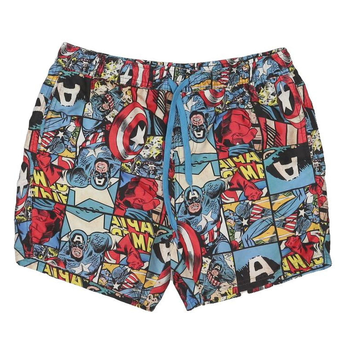 MARVEL Mens Swimming Shorts Blue Casual Polyester Blend S W30 Comic Print