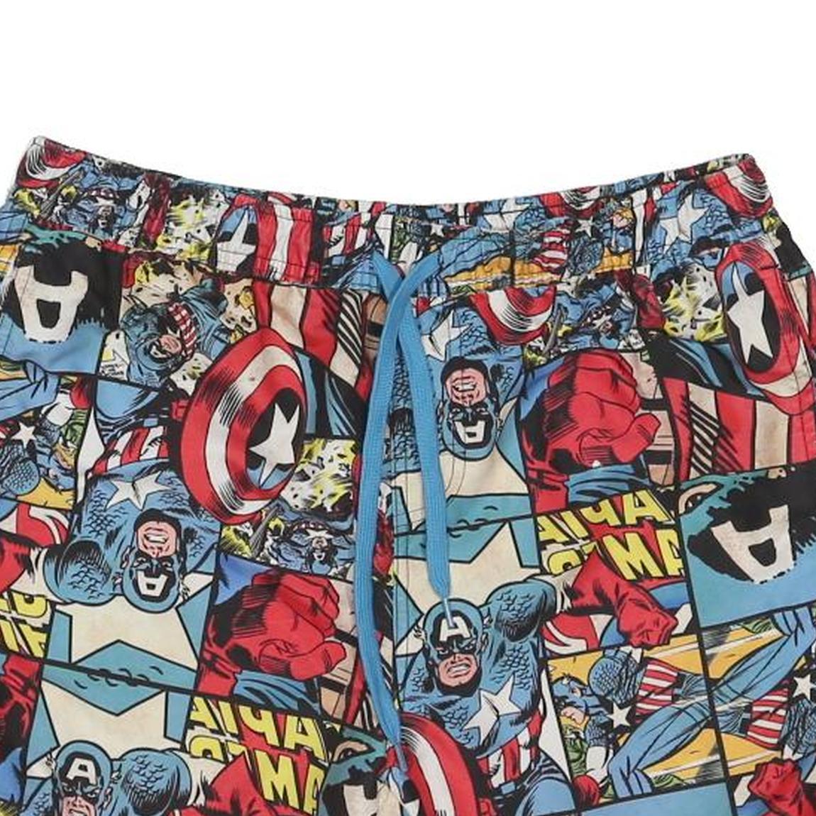 MARVEL Mens Swimming Shorts Blue Casual Polyester Blend S W30 Comic Print