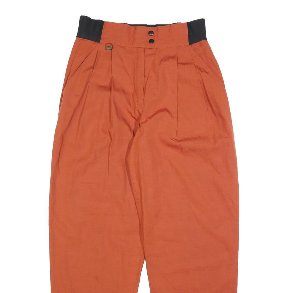 KEMO Womens Linen Blend Rust Relaxed Tapered Trousers W28 L28 Zip Closure