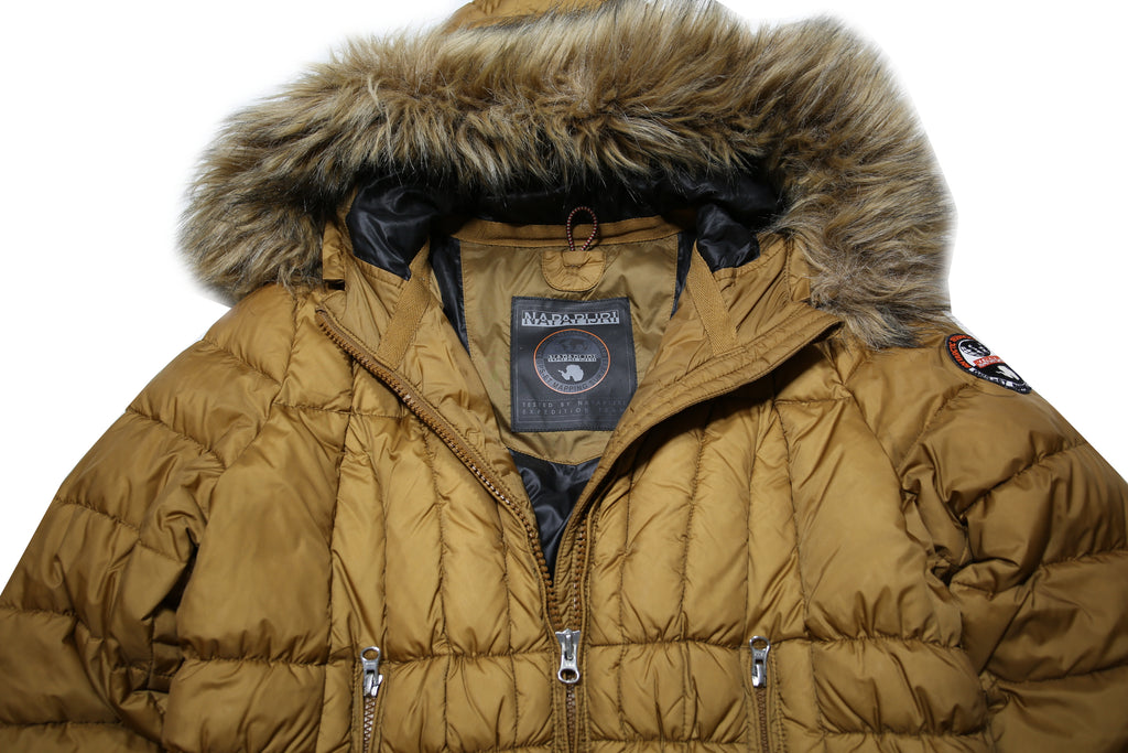 NAPAPIJRI Womens Beige Polyamide Puffer Jacket M Hooded Zip Quilted Winter