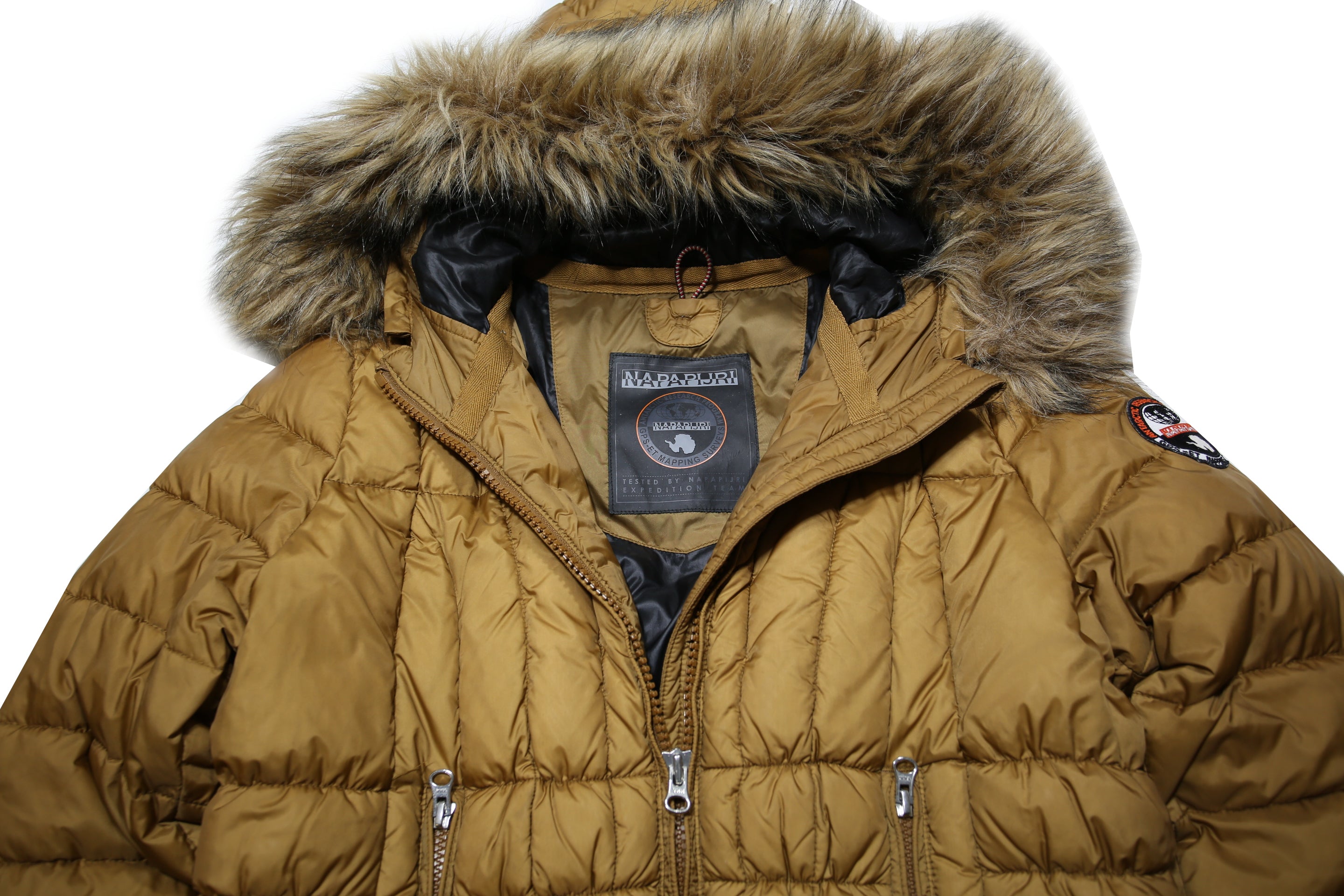 NAPAPIJRI Womens Beige Polyamide Puffer Jacket M Hooded Zip Quilted Winter