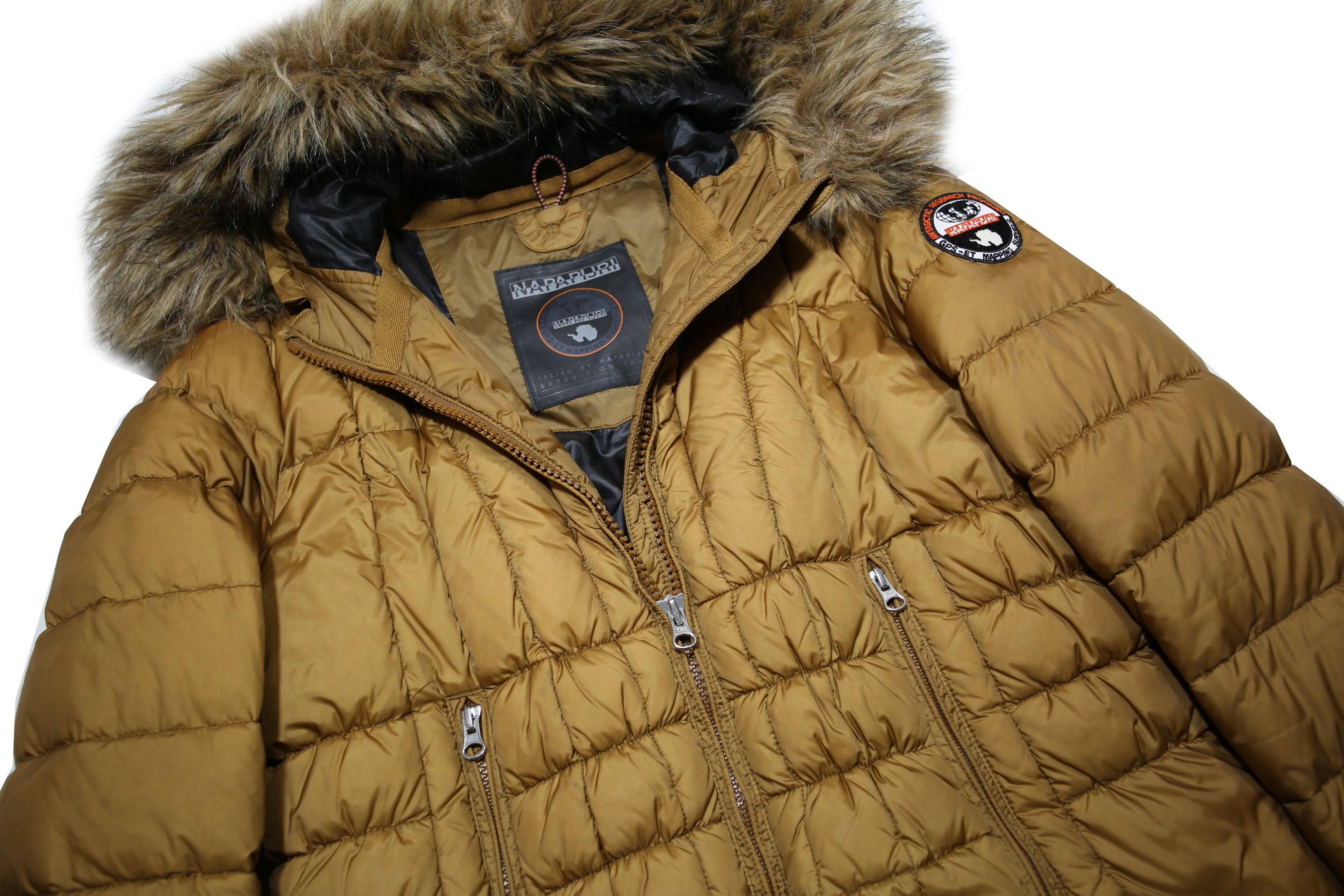 NAPAPIJRI Womens Beige Polyamide Puffer Jacket M Hooded Zip Quilted Winter