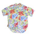 Womens Green Red Blue Floral Print Cotton Blend Shirt Short Sleeve Collared XL