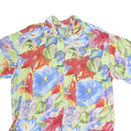 Womens Green Red Blue Floral Print Cotton Blend Shirt Short Sleeve Collared XL