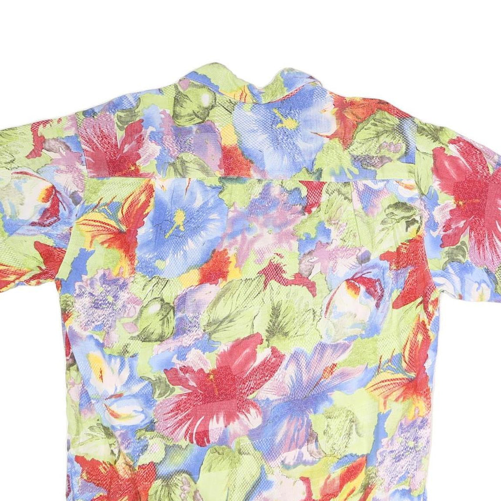Womens Green Red Blue Floral Print Cotton Blend Shirt Short Sleeve Collared XL