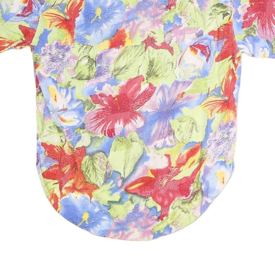 Womens Green Red Blue Floral Print Cotton Blend Shirt Short Sleeve Collared XL