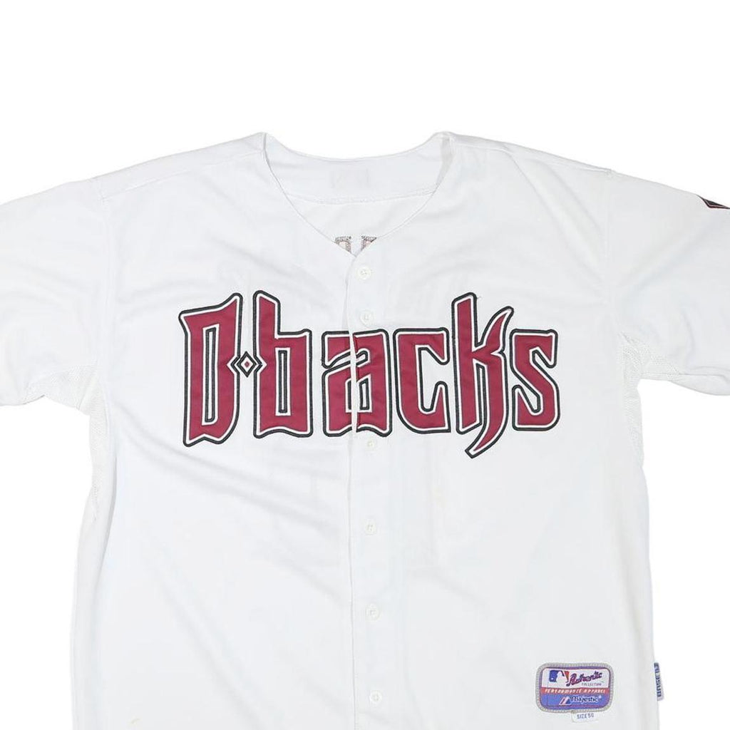 MAJESTIC Mens White Dbacks Baseball Shirt L Short Sleeve Button Neck Player
