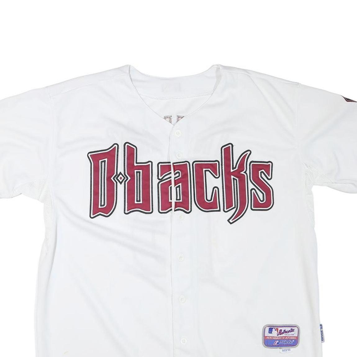 MAJESTIC Mens White Dbacks Baseball Shirt L Short Sleeve Button Neck Player