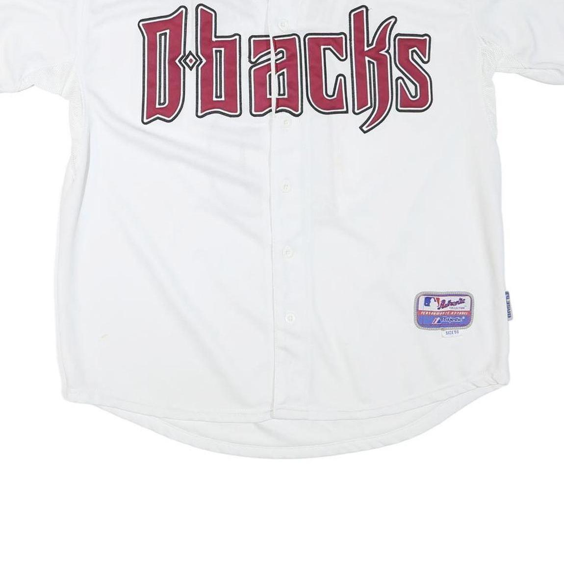 MAJESTIC Mens White Dbacks Baseball Shirt L Short Sleeve Button Neck Player