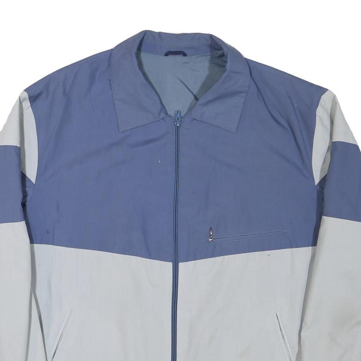 Mens Blue & White Casual Zip Jacket L Polyester Blend Colourblock Pocket