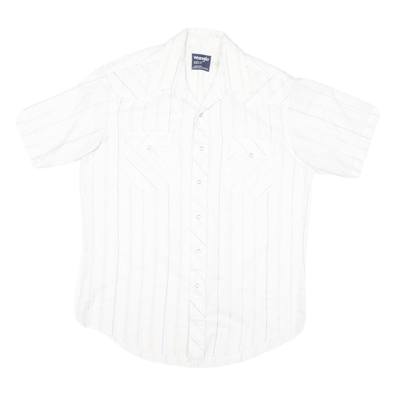 WRANGLER Mens White & Light Blue Striped Western Shirt XL Button Snap Fastening
