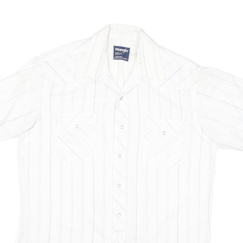 WRANGLER Mens White & Light Blue Striped Western Shirt XL Button Snap Fastening