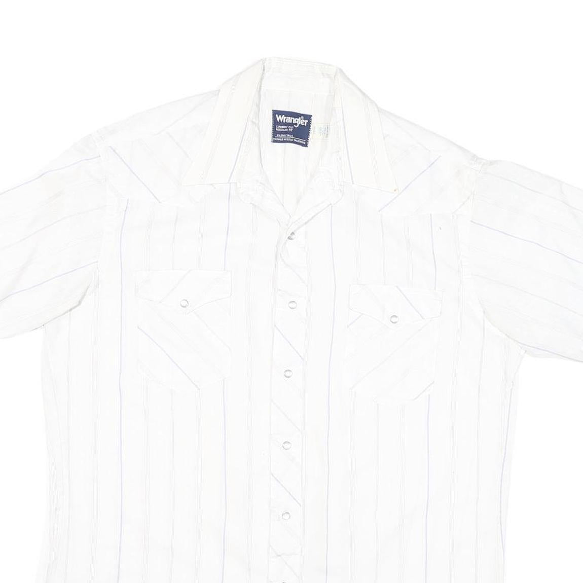 WRANGLER Mens White & Light Blue Striped Western Shirt XL Button Snap Fastening