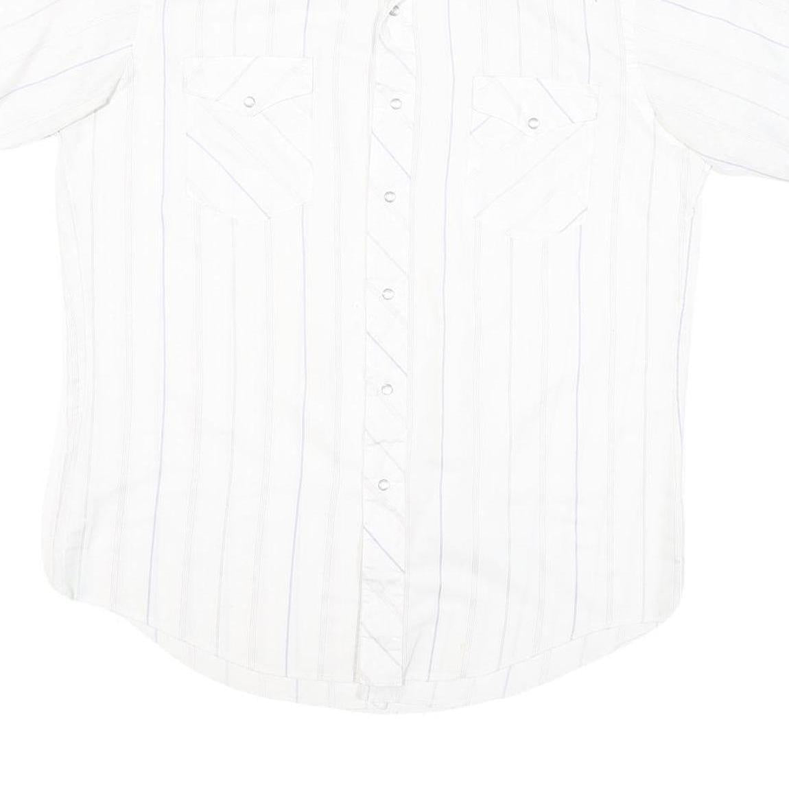 WRANGLER Mens White & Light Blue Striped Western Shirt XL Button Snap Fastening