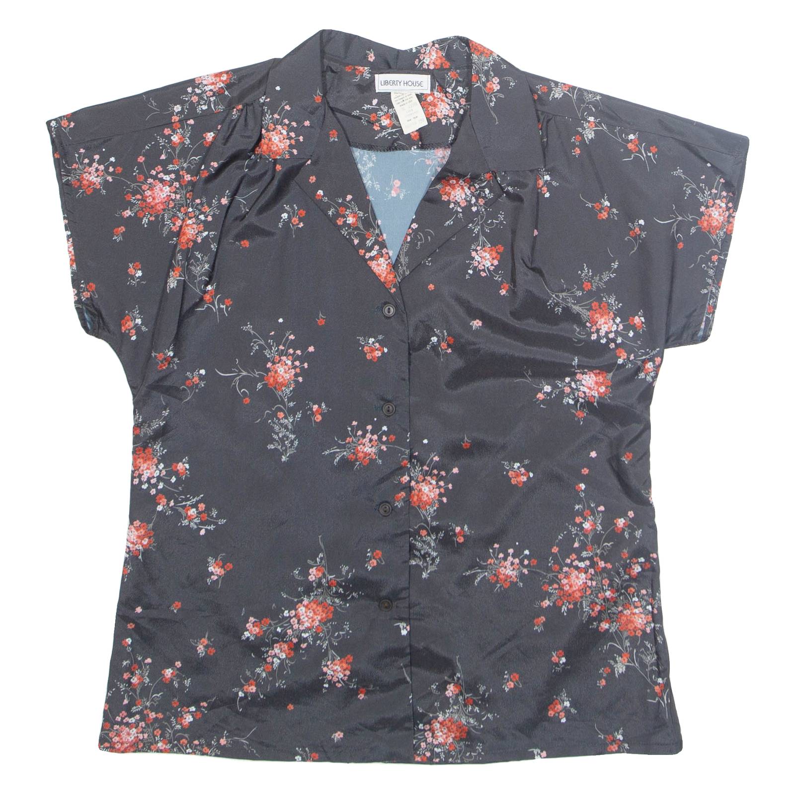 LIBERTY HOUSE Womens Printed Blouse Black Collared Floral M