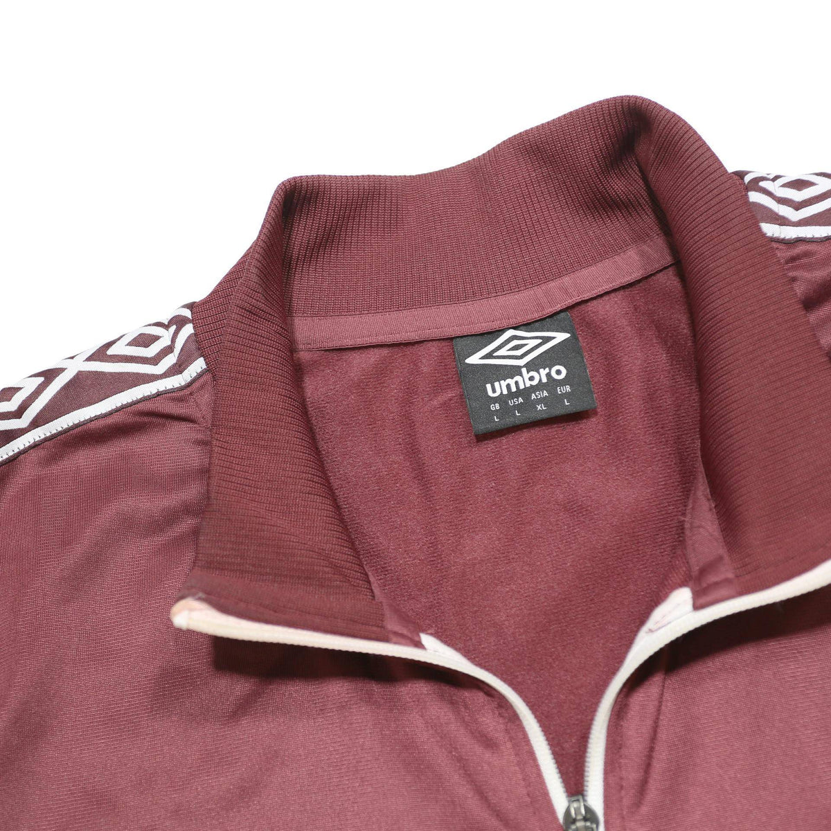 UMBRO Mens Maroon & White Track Jacket L Polyester Zip Sportswear