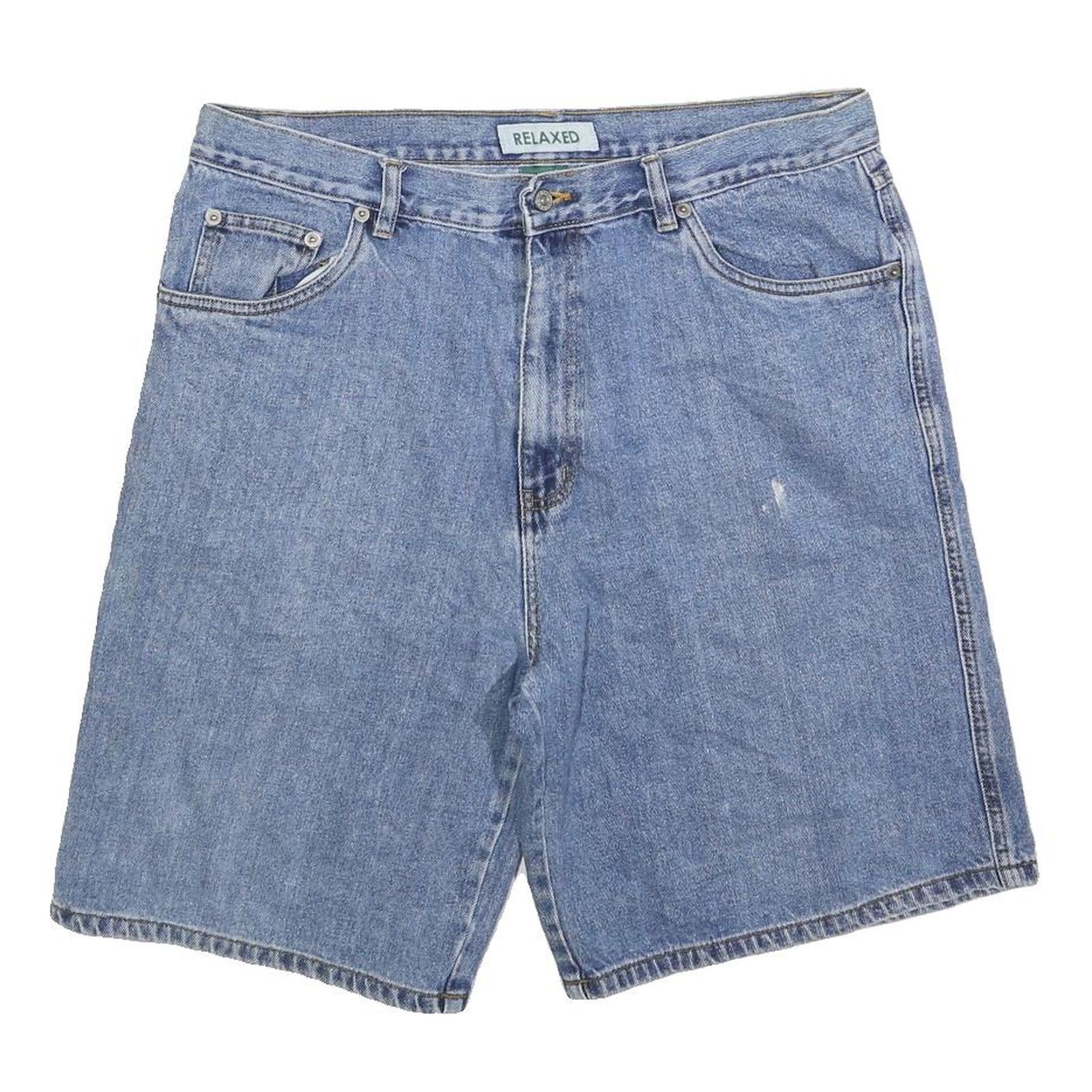 FALLS CREEK Mens Denim Blue Relaxed Fit L W36 Shorts Casual Cotton Blend
