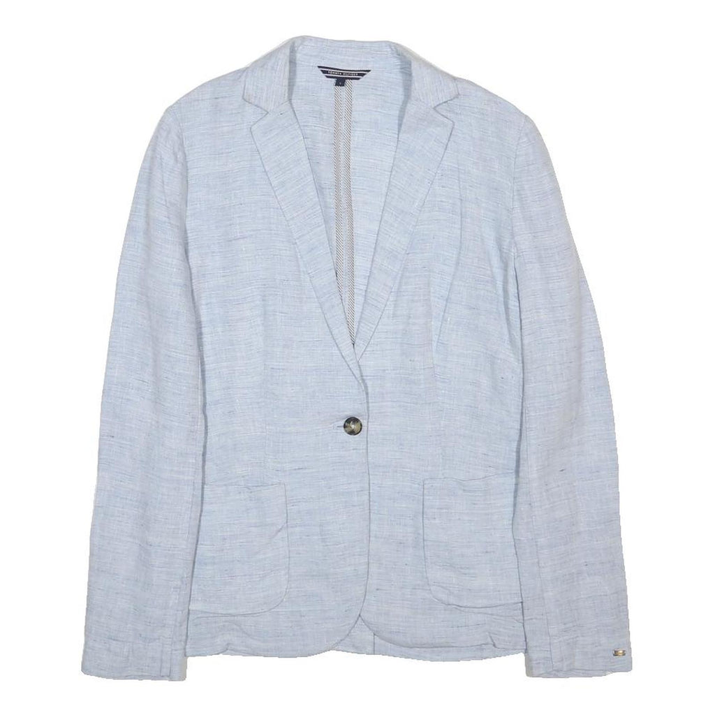 TOMMY HILFIGER Womens Light Blue Linen Blazer Jacket M Woven Button Casual