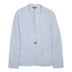 TOMMY HILFIGER Womens Light Blue Linen Blazer Jacket M Woven Button Casual
