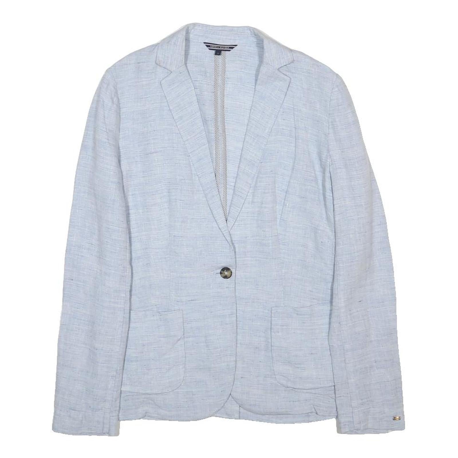 TOMMY HILFIGER Womens Light Blue Linen Blazer Jacket M Woven Button Casual