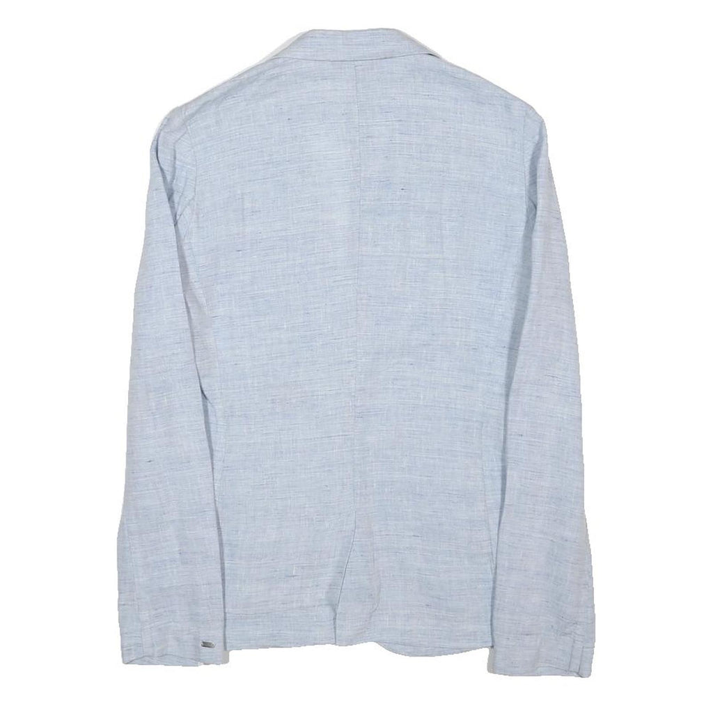 TOMMY HILFIGER Womens Light Blue Linen Blazer Jacket M Woven Button Casual