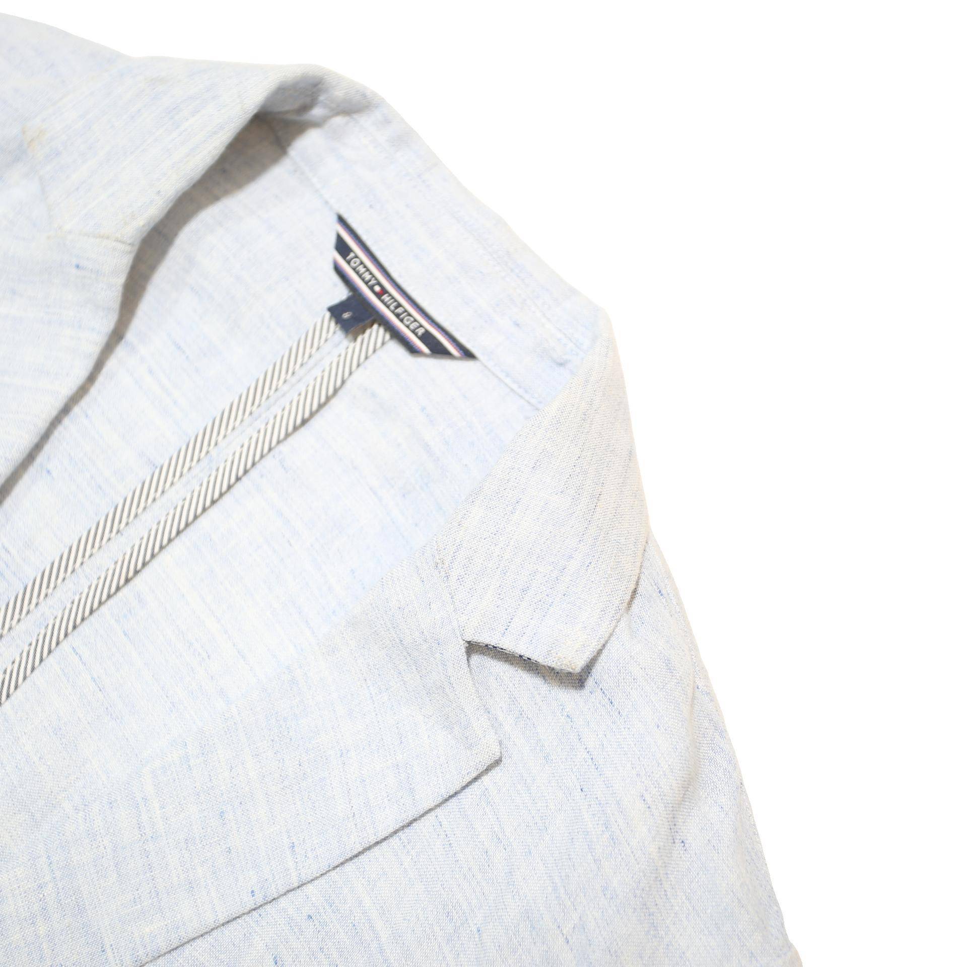 TOMMY HILFIGER Womens Light Blue Linen Blazer Jacket M Woven Button Casual