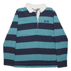 LL BEAN Mens Blue & Navy Striped Long Sleeve Polo Shirt L Cotton Casual